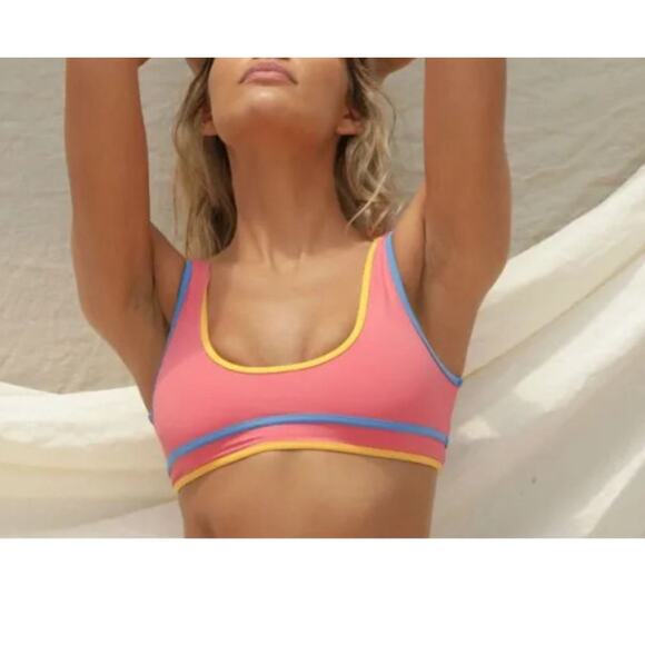 NWT Stone Fox Swim Dhalia Top In Honeycomb Sunset Pink Color Block Size XS - Picture 1 of 6